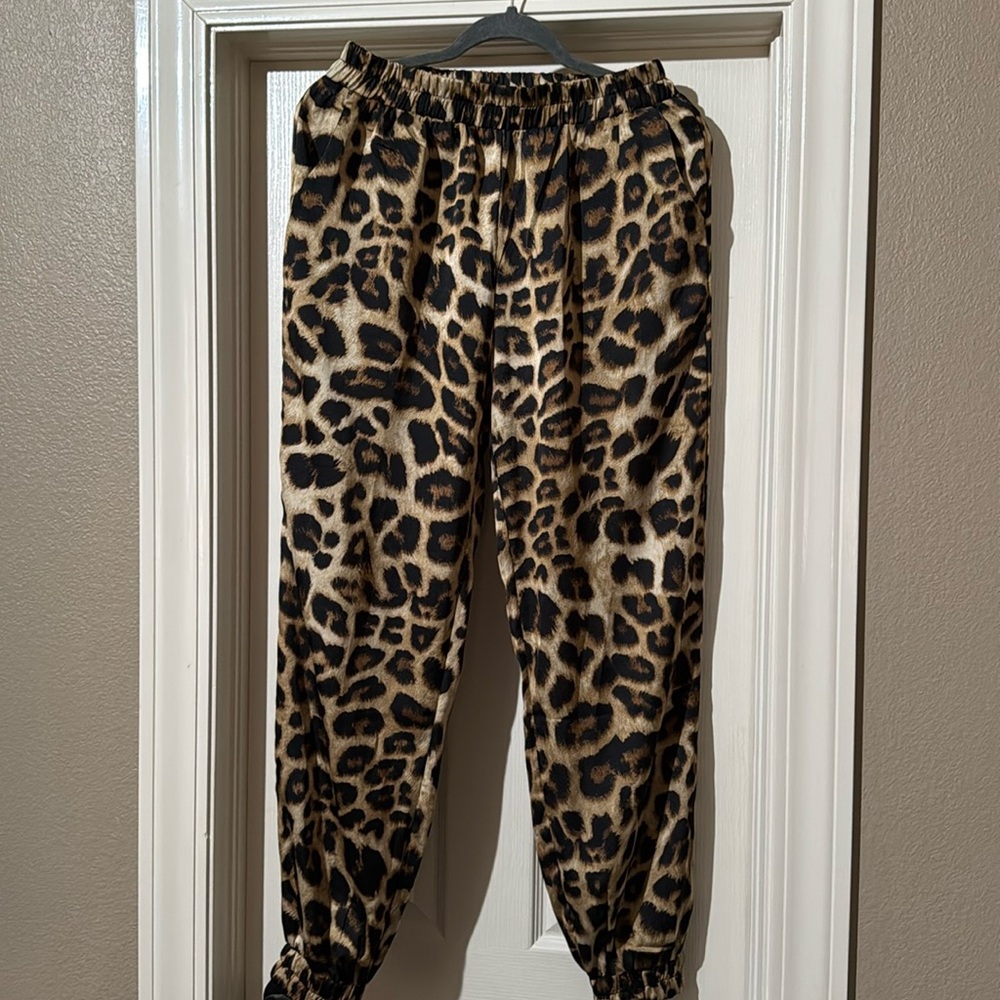 HAYDEN Cheetah print satin joggers Large